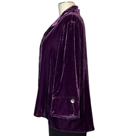 Habitat purple velvet ¾ sleeve button front shirt size L - Picture 3 of 13